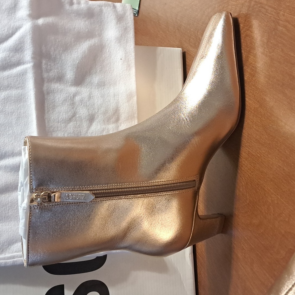 FLASH SALE SCHUTZ Metallic Gold Ankle Booties Mew $198 - Picture 5 of 7